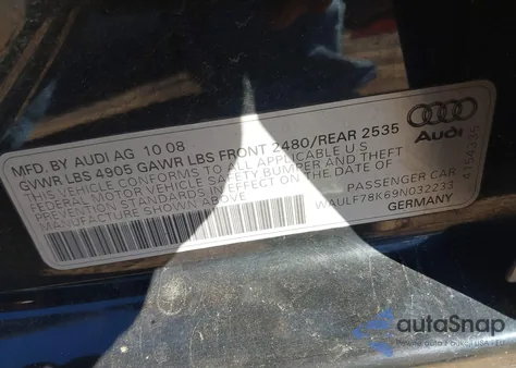 2009 Audi A4 2.0T Premium from USA, damaged, VIN WAULF78K69N032233